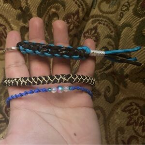 Braided Blue and Black Keychain with Bracelet Set